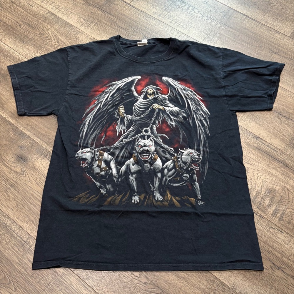 Fruit of the Loom Reaper Pit Bulls T-Shirt Mens L Black Good Graphic Tee Y2K